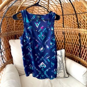 Blue patterned silk tank top